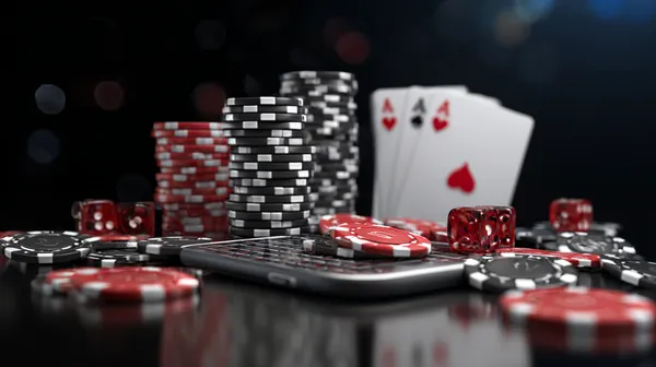 Um jogador usando seu smartphone durante um evento festivo local, representando o cassino totalmente compatível com dispositivos móveis do 63V.